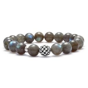 Labradorite Silver Station Bead Bracelet